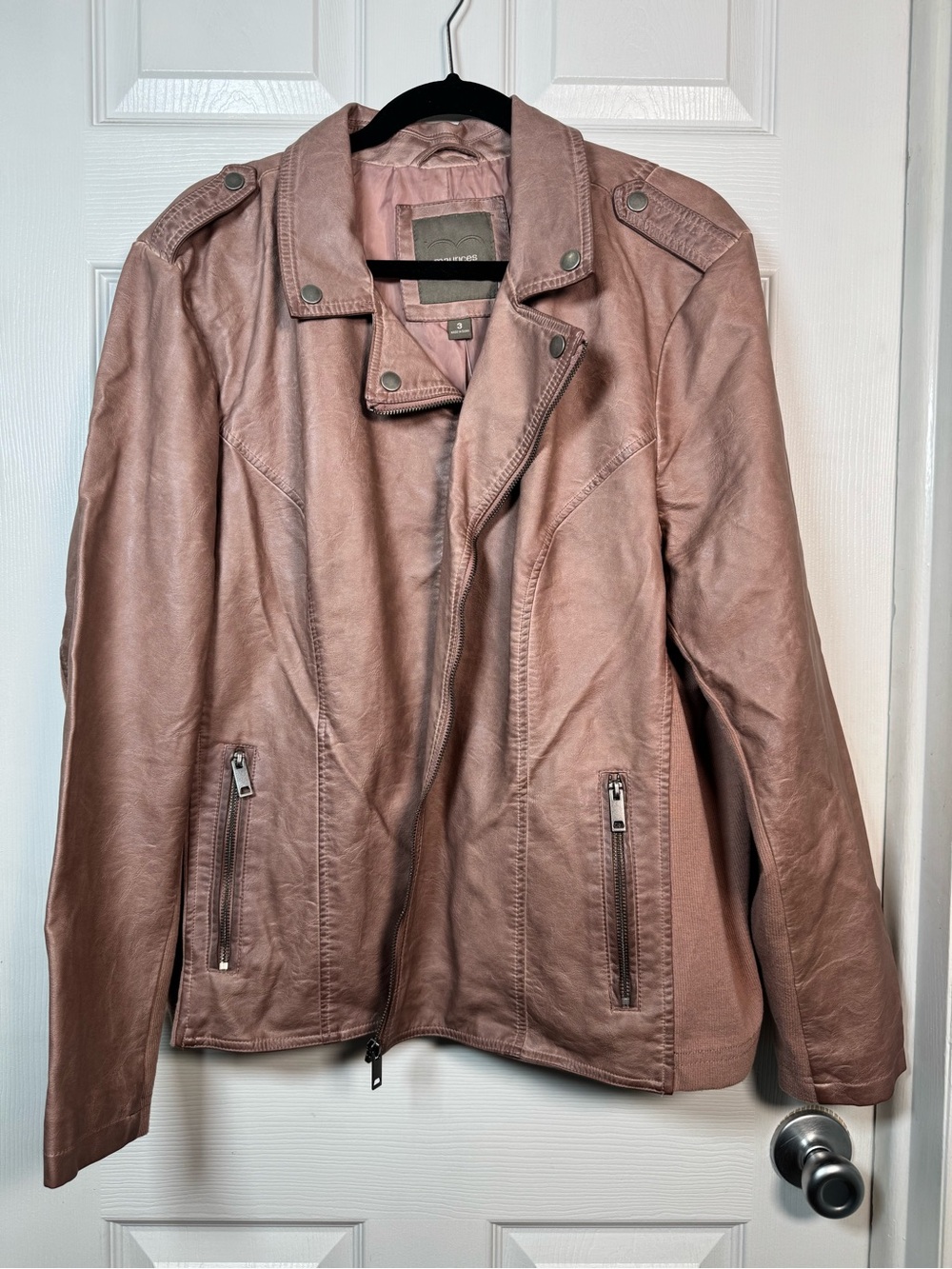 Maurices NWT Blush Pink Faux Leather Moto Jacket Stretch Panels Size 3X